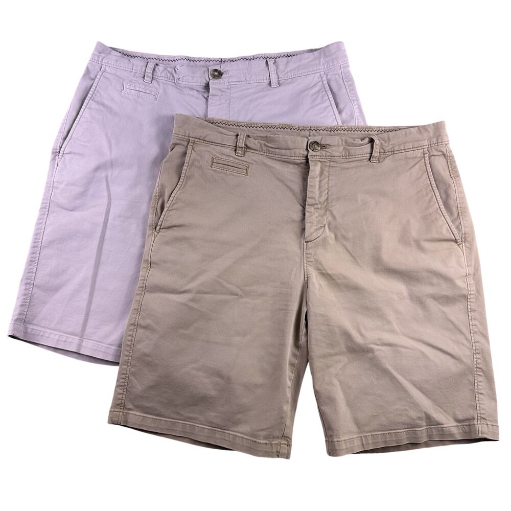 Johnnie-O Shorts Men’s 35 Khaki / Nimbus Gray Chino Preppy Golf Casual Lot of 2